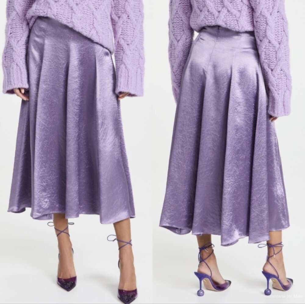 Vince Lavender Satin A-Line Midi Skirt